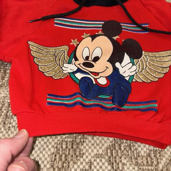 Vintage 80’s 90’s Disney Babies Mickey Red Hoodie Mickey Ears Size 6-12 Months - Picture 7 of 16